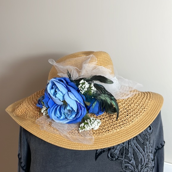 J. Crew flower and ribbon floppy woven straw hat